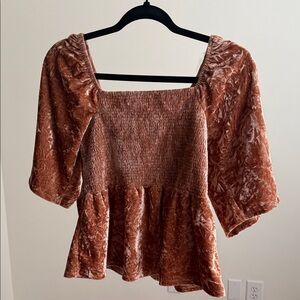 Belle Du Jour Brown Velvet Blouse, cropped size large